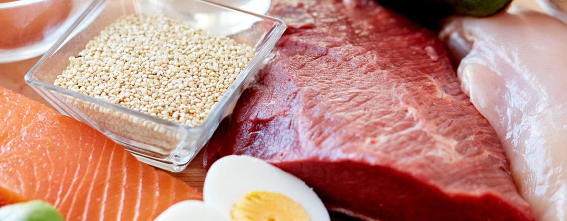Beliebte tierische Lebensmittel mit hoher Nährstoffdichte für Vitamin B12: Lachs, Rindlfleisch, Ei, Geflügel und Milch