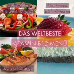 Vitamin B12 Menü Lachs, Feta, Käsekuchen mit Erdbeeren